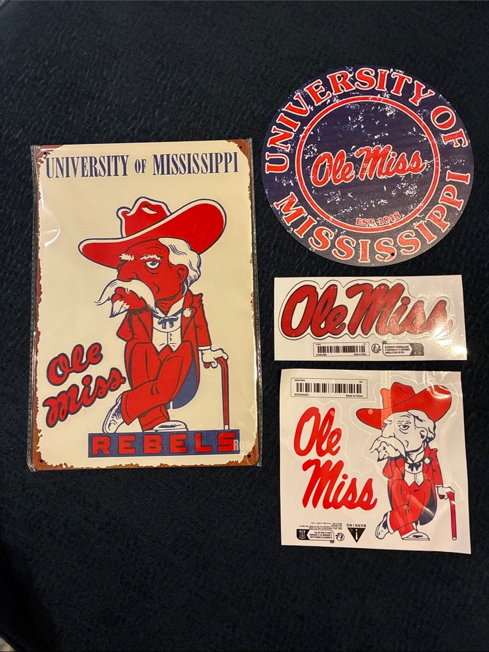 Ole Miss University of Mississippi Sticker’s/Metal Signs Lot - Red & Navy